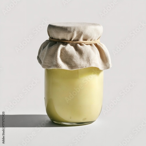 Rustic jar with creamy butter ghee artisanal homemade food packaging lifestyle nutrition design inspiration