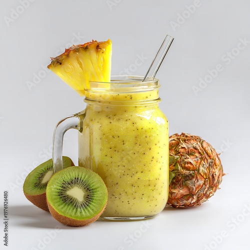 Pineapple kiwi smoothie in mason jar tropical wellness beverage nutrition artistry lifestyle refreshing design inspiration