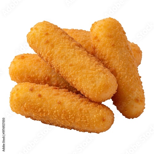 Golden Breaded Fish Sticks on White Background