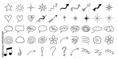 Various speech bubbles and icons are floating in the air.