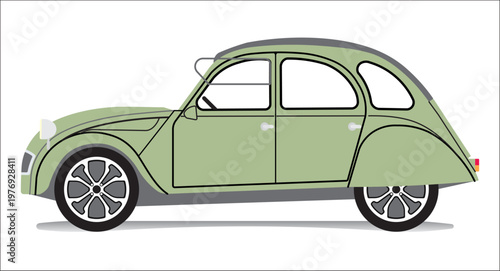 An old olive green French car