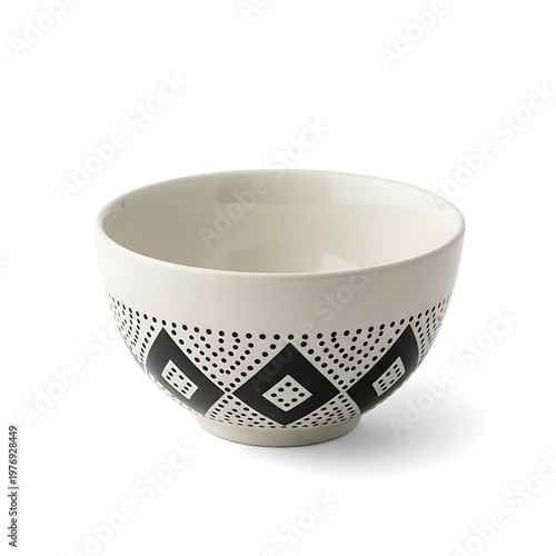 White Ceramic Bowl with Black Geometric Pattern