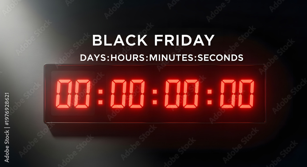 Fototapeta premium black friday countdown timer with red glowing digits isolated on transparent background