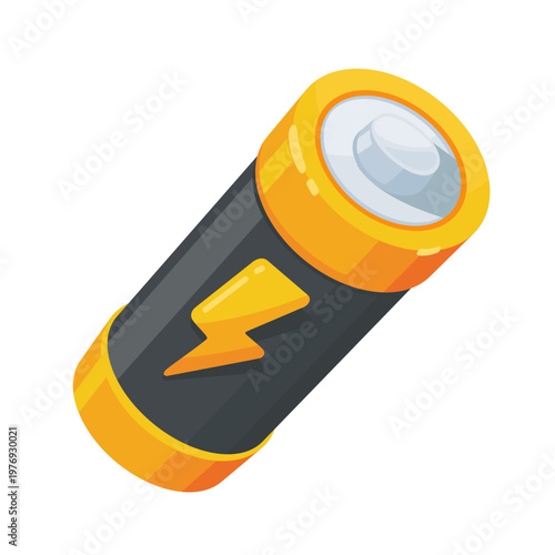 Cartoon Battery Illustration with Lightning Symbol for Energy and Power Concepts