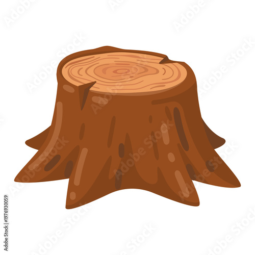 Cartoon Tree Stump With Visible Rings, Vector Wood Cut Illustration for Kids and Design