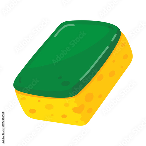 Bright colorful cartoon sponge for housework and cleaning, isolated on white backdrop.