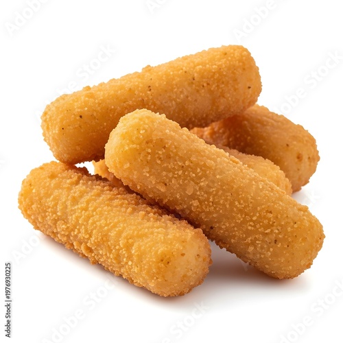 Golden Breaded Fish Sticks on White Background