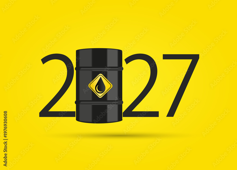 Obraz premium 2027 with oil barrel. happy new year 2027 
