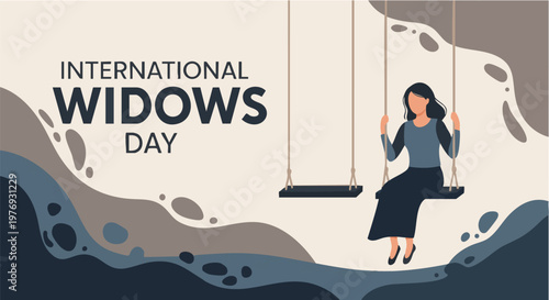 Foto Woman on swing melancholic flat illustration for International Widows Day
