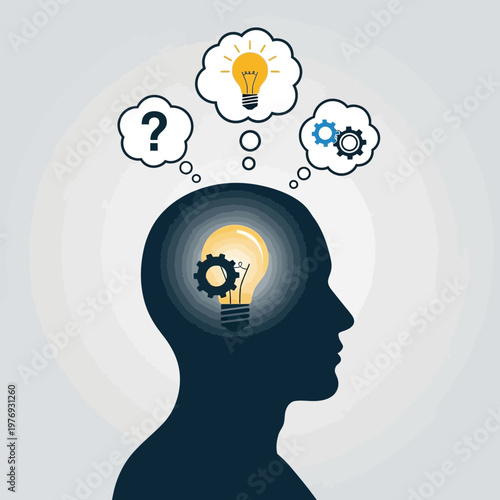 creative thinking concept with brain and breakfast icons in thought bubble