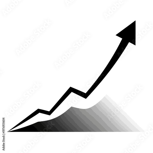 3d upward growth arrow rising from bar chart for business success concept