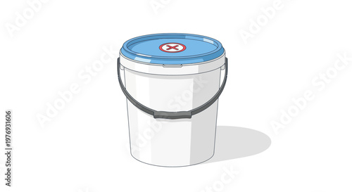 White bucket, blue lid, industrial container, metal pail
