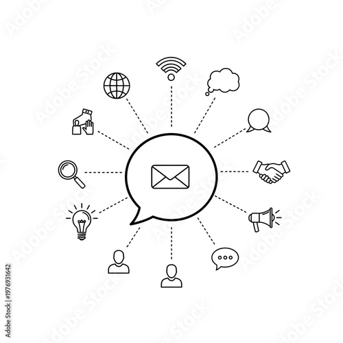 hand drawn communication icons set with speech bubble and crossed out phone