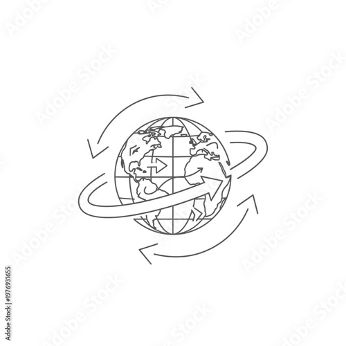 hand drawn globe with circular arrows symbolizing global business and connectivity