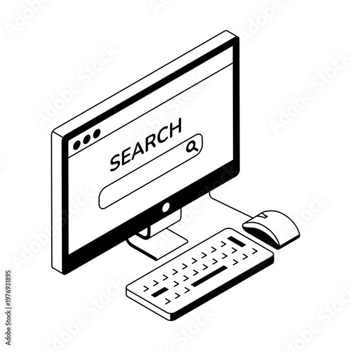 An isometric style icon showing a keyword research
