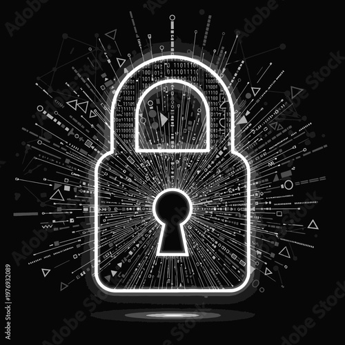 3d digital padlock with cybersecurity network lines and glowing effects for data protection