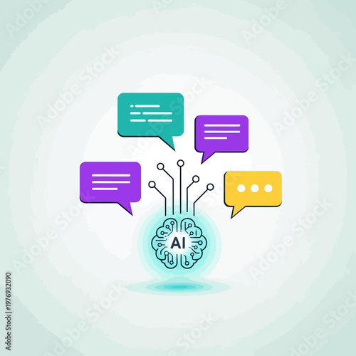 AI chatbot conversation concept with speech bubbles and digital plant illustration