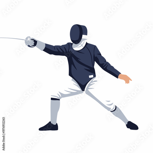 Fencer in Action, Sword Attack Pose, Sport Competition, White Background