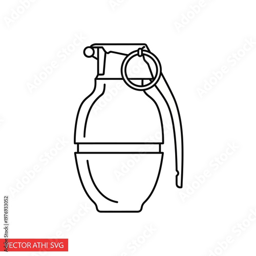 Hand Grenade Outline Icon - Vector Illustration, Isolated on White Background