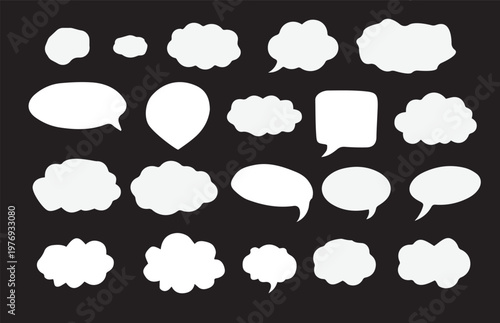 Set of cloud-shaped black thought bubbles and dream clouds for creative brainstorming and comic book illustrations
 set of speech bubbles