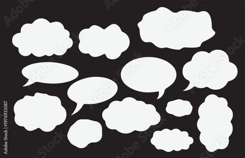 Set of cloud-shaped black thought bubbles and dream clouds for creative brainstorming and comic book illustrations
 set of speech bubbles