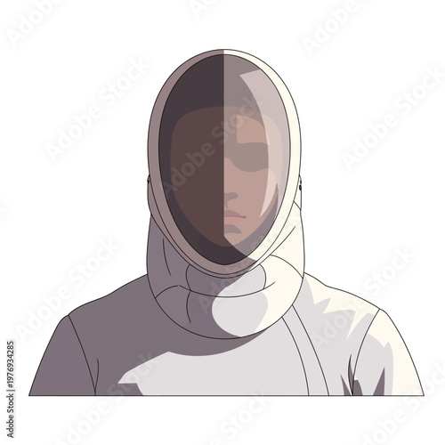 Fencer Portrait, Sport Athlete Wearing Protective Mask and Uniform, Competitive Action
