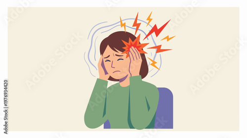Illustration of woman holding head in pain from migraine.