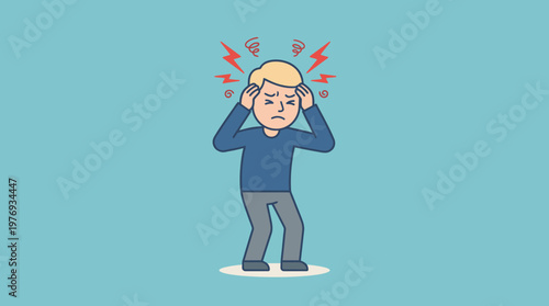 Stressed man clutching his head in pain and frustration.
