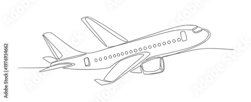 Continuous line of a passenger airplane in flight aircraft travel transport