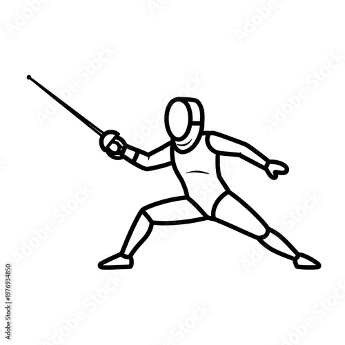 Fencer Athlete Silhouette with Sword in Action Pose - Vector Illustration