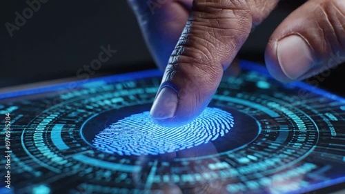 Close up of finger touching dark reflective screen