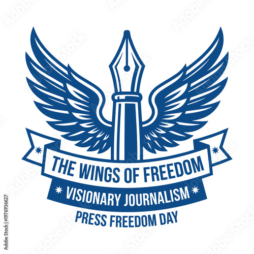 Wings of Freedom: A pen as a symbol, with wings and text, symbolizing freedom of the press. The logo inspires respect and hope. 