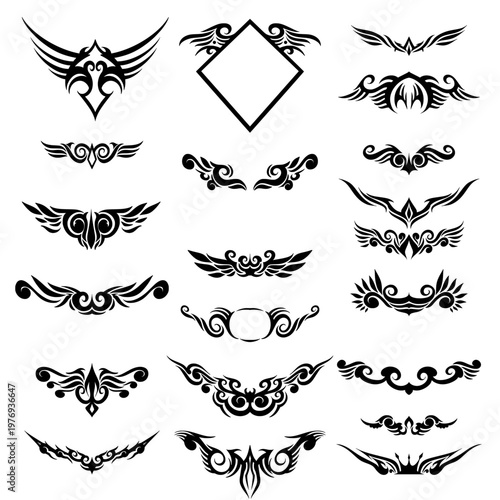 Set Wing Tribal Tattoo Element Decoration Ornamental Illustration 