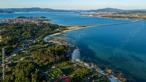 Bild auf Leinwand A Illa de Arousa Bridge and Ría de Arousa: Aerial View of Galicia