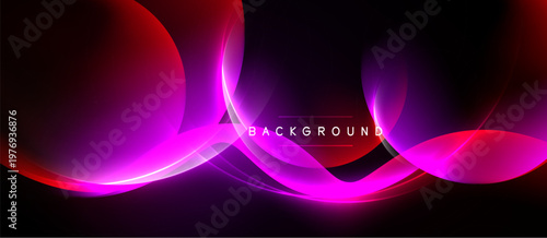 Abstract neon waves, vibrant colors blend into dark background. Smooth curves create dynamic visual effect. Modern design element.