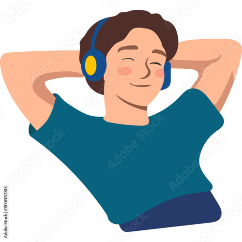 Relaxed Person Listening to Music with Headphones Illustration