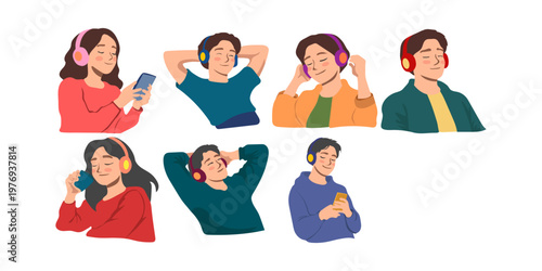 Relaxed Person Listening to Music with Headphones Illustration