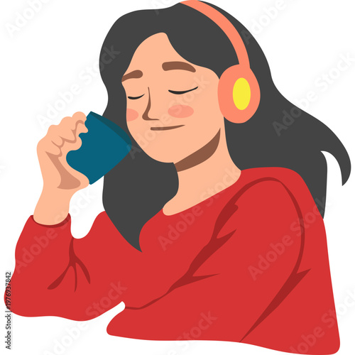 Relaxed Person Listening to Music with Headphones Illustration