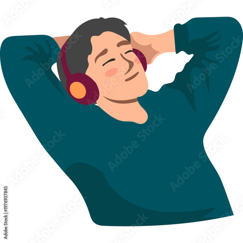 Relaxed Person Listening to Music with Headphones Illustration
