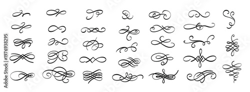 Vintage swirl ornament. Antique flourish swirl decorative elements, classic elegant swirl flourish accent collection for wedding invitation. Vector set