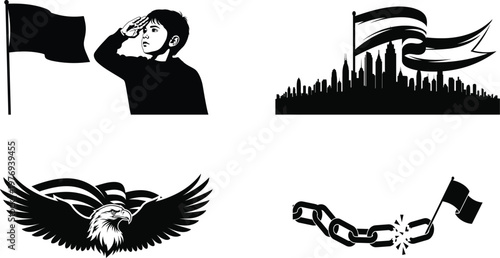 Patriotic american symbols a silhouette compilation featuring flags eagle soldier and chains