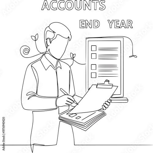 Female accountant reviewing end-of-year financial reports with calculator and documents