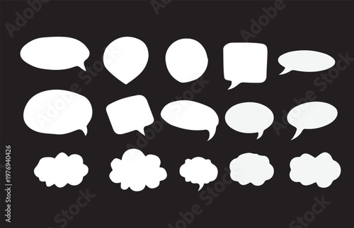 Set of cloud-shaped black thought bubbles and dream clouds for creative brainstorming and comic book illustrations set of black and white paw prints