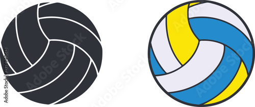 Set of volley ball vector. volley ball logo vector. Outline, silhouette and flat vector ball