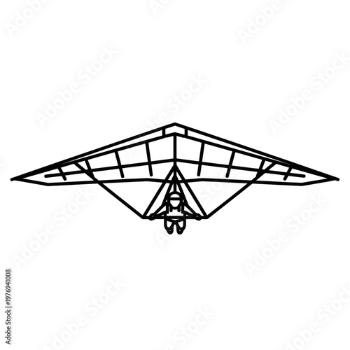 Hang Glider Front View Line Outline Extreme Air Sport Vector Illustration