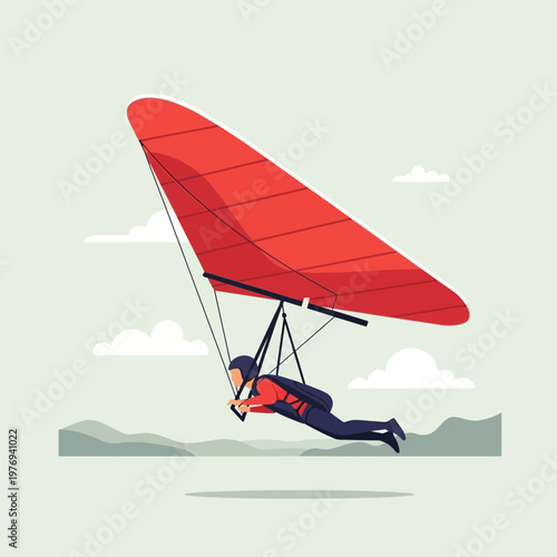 Hang Glider Front View Line Outline Extreme Air Sport Vector Illustration