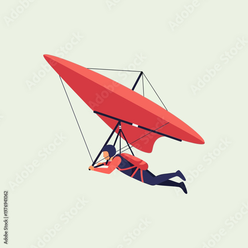 Hang Glider Front View Line Outline Extreme Air Sport Vector Illustration