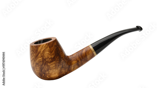 Schilderij op canvas Curly wooden smoking pipe with black mouthpiece and gold band