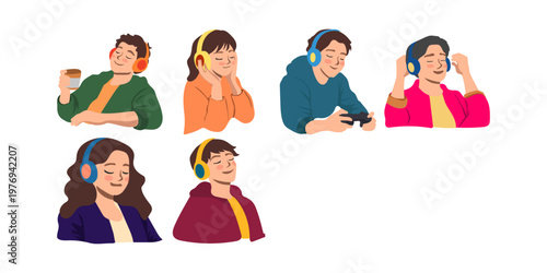 Relaxed Person Listening to Music with Headphones Illustration