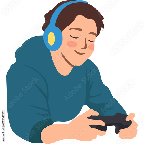 Relaxed Person Listening to Music with Headphones Illustration